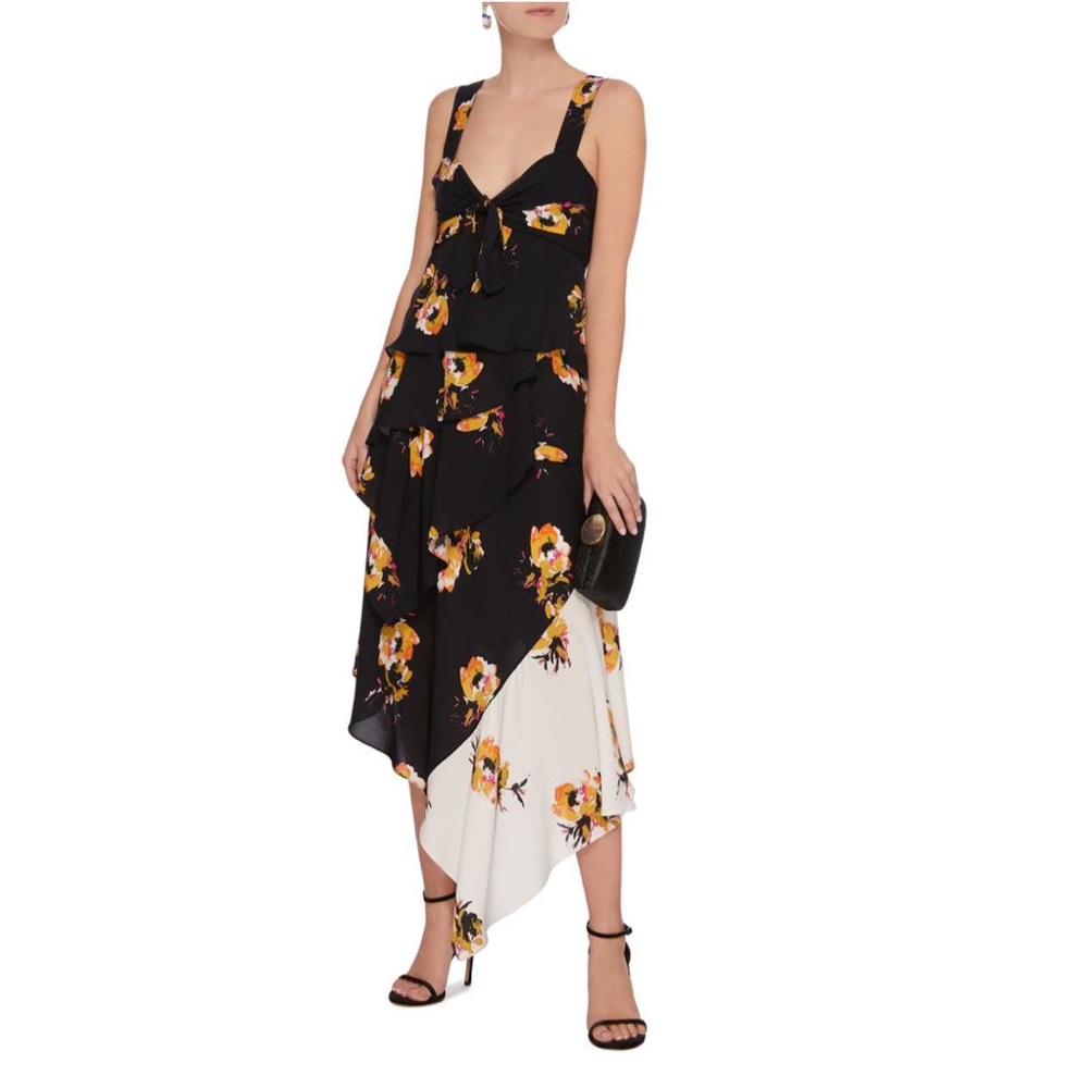A.L.C. Natalia Tiered Floral Two-Tone Ruffled Silk Dress - Picture 16 of 16
